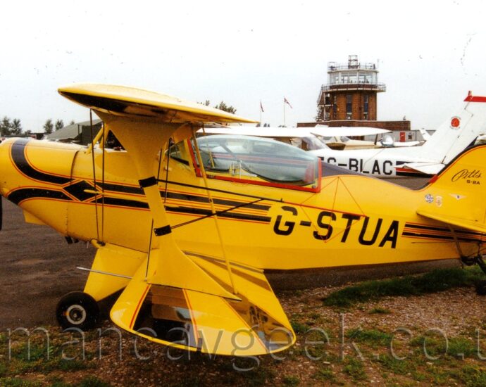 G-STUA, Pitts S-2A Special, at Manchester Barton, some time in the 1990s.